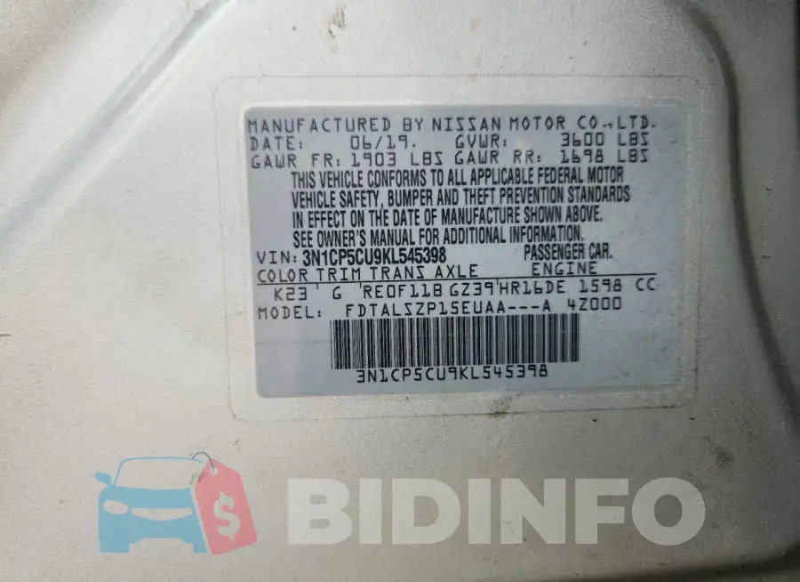 3N1CP5CU9KL545398 Photo# 13