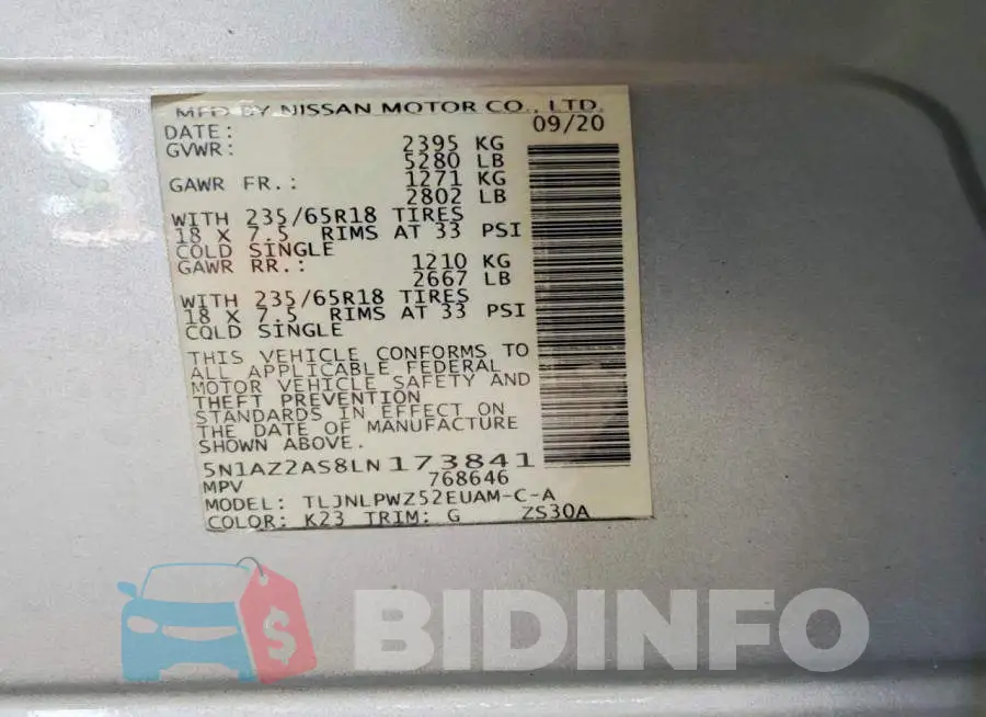 5N1AZ2AS8LN173841 Photo# 13