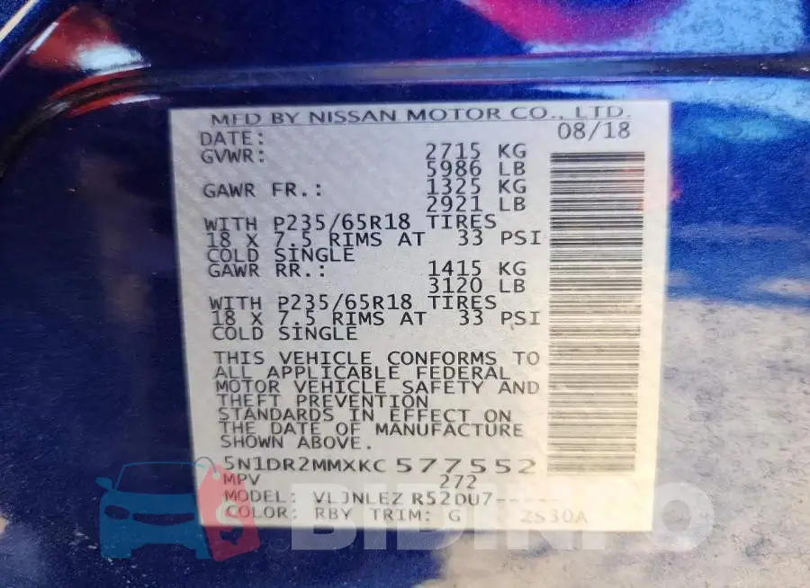 5N1DR2MMXKC577552 Photo# 14
