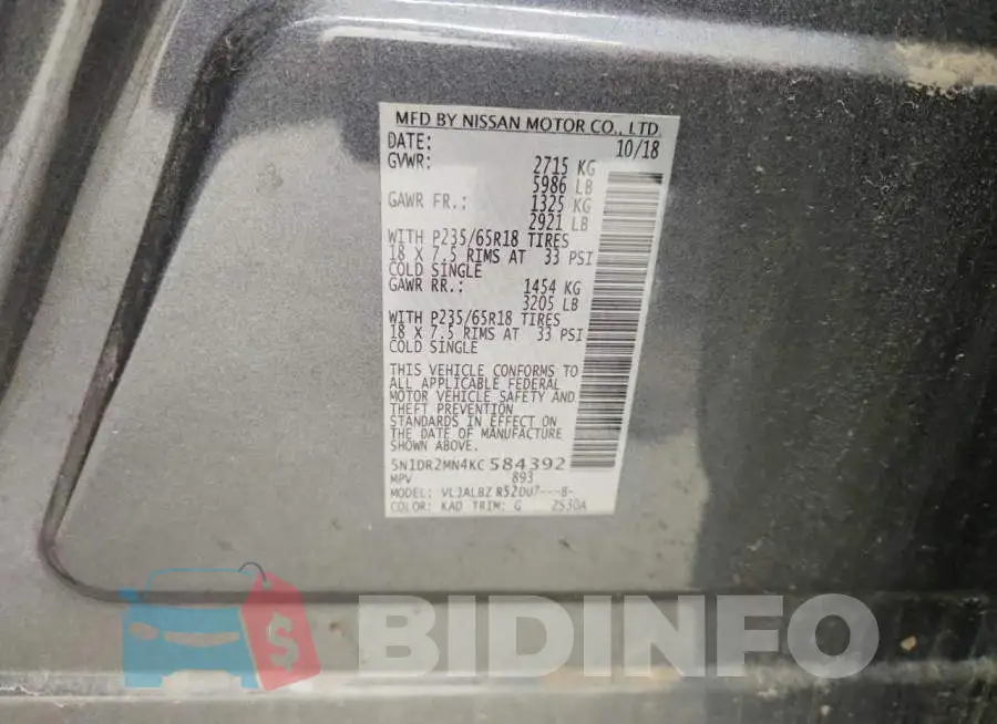 5N1DR2MN4KC584392 Photo# 12