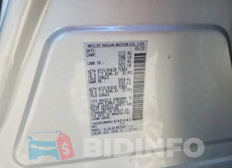 5N1DR2MN9KC640441 Photo# 13