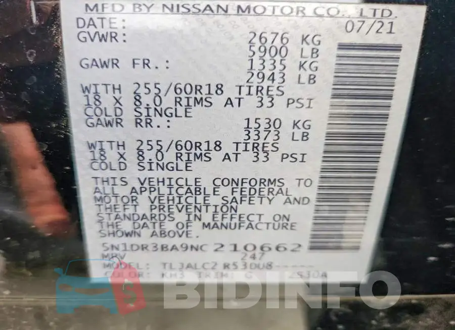 5N1DR3BA9NC210662 Photo# 13