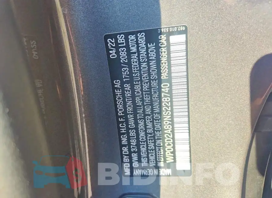 WP0CD2A89NS228740 Photo# 12