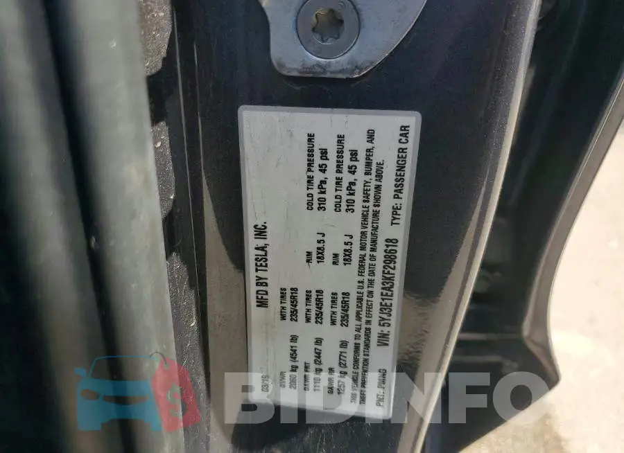 5YJ3E1EA3KF298618 Photo# 12