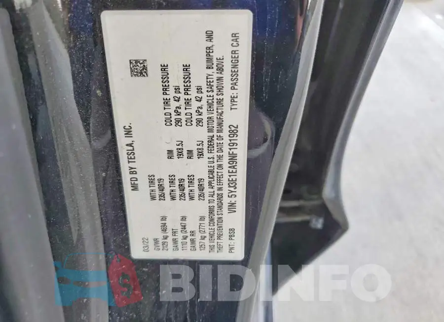 5YJ3E1EA9NF191982 Photo# 12
