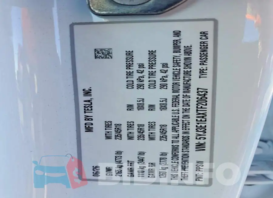 5YJ3E1EAXTF206437 Photo# 13