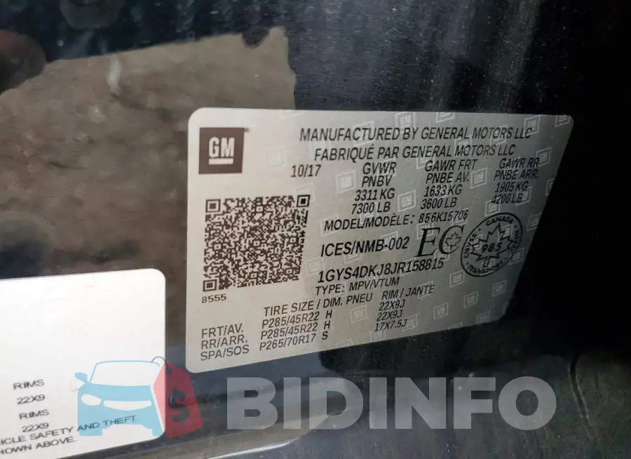 1GYS4DKJ8JR158815 Photo# 13