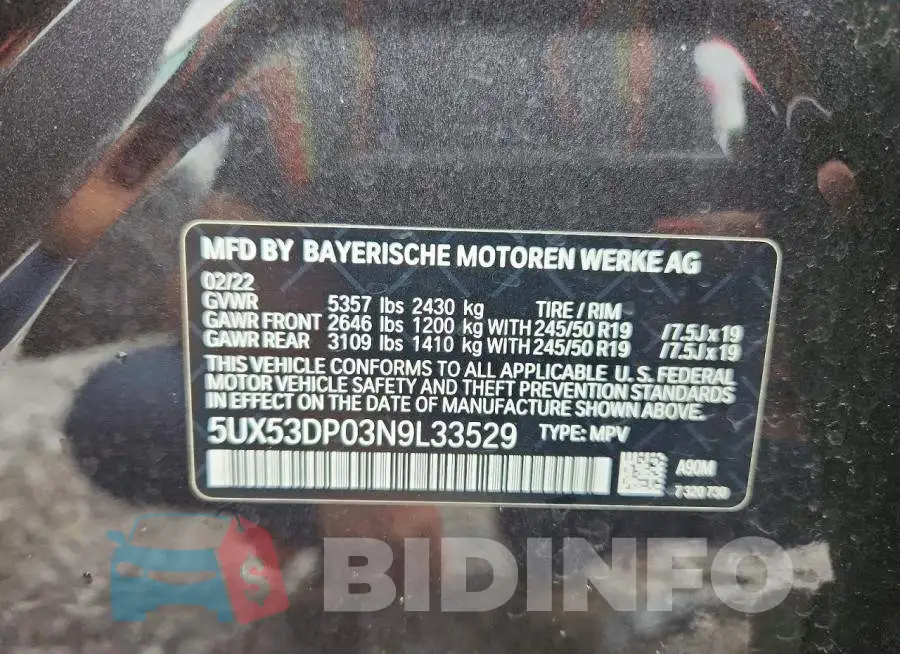 5UX53DP03N9L33529 Photo# 12