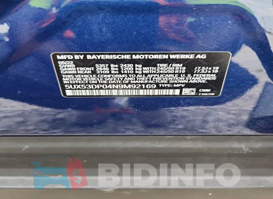 5UX53DP04N9M92169 Photo# 14
