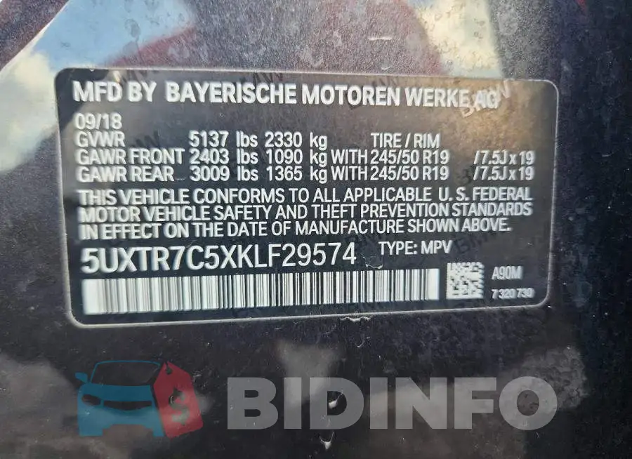 5UXTR7C5XKLF29574 Photo# 13