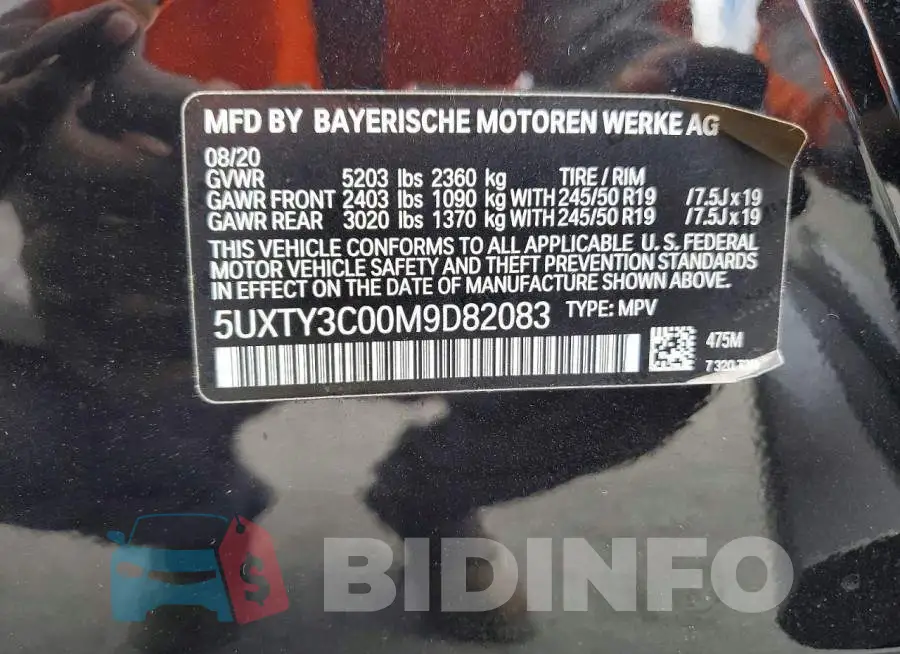 5UXTY3C00M9D82083 Photo# 13