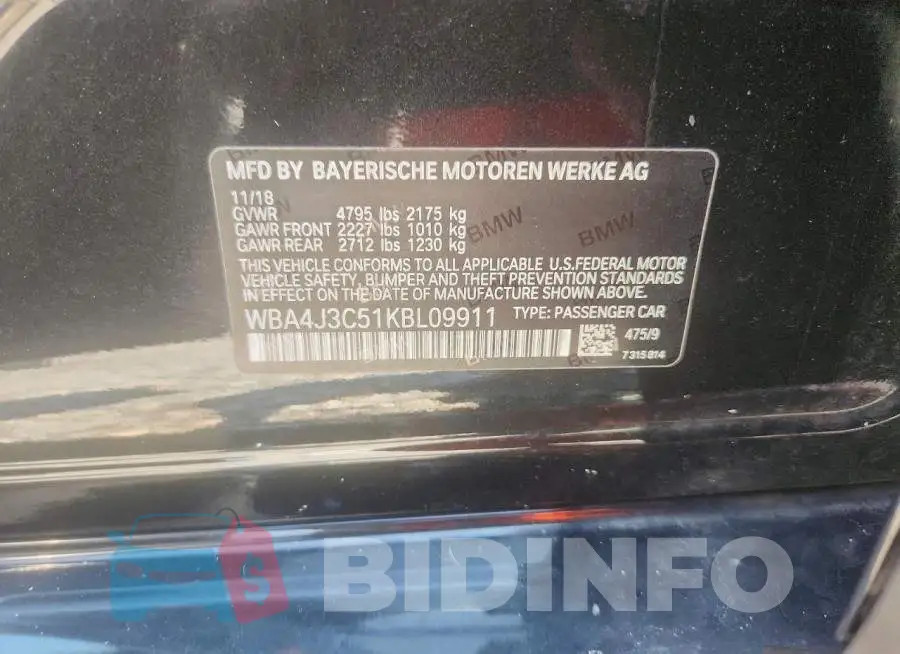 WBA4J3C51KBL09911 Photo# 12