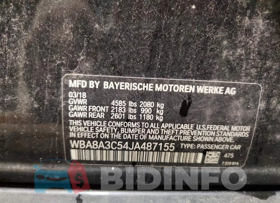WBA8A3C54JA487155 Photo# 13