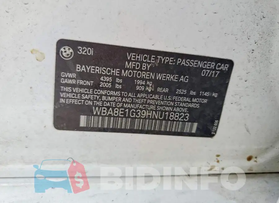 WBA8E1G39HNU18823 Photo# 12