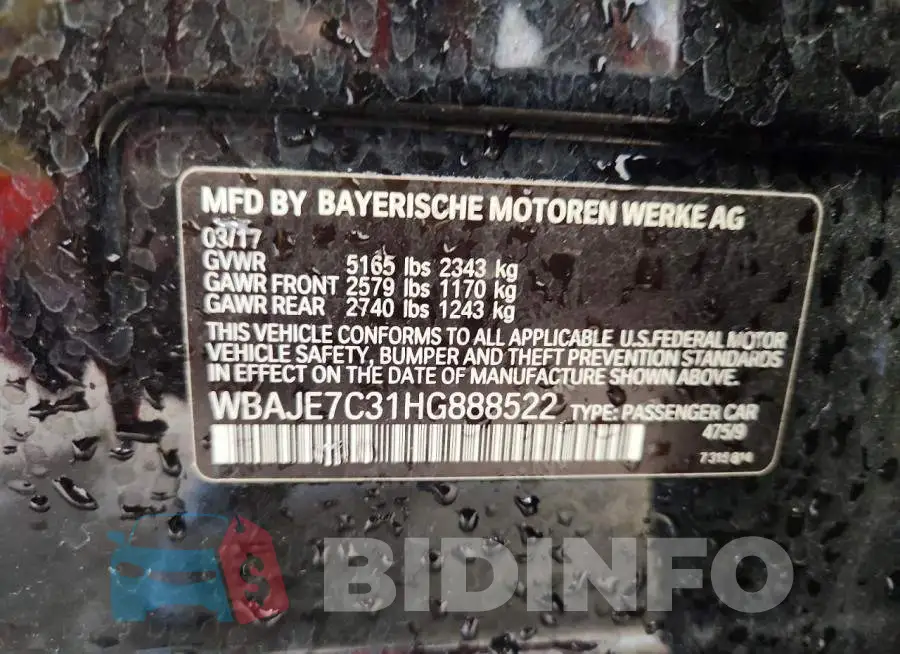 WBAJE7C31HG888522 Photo# 13