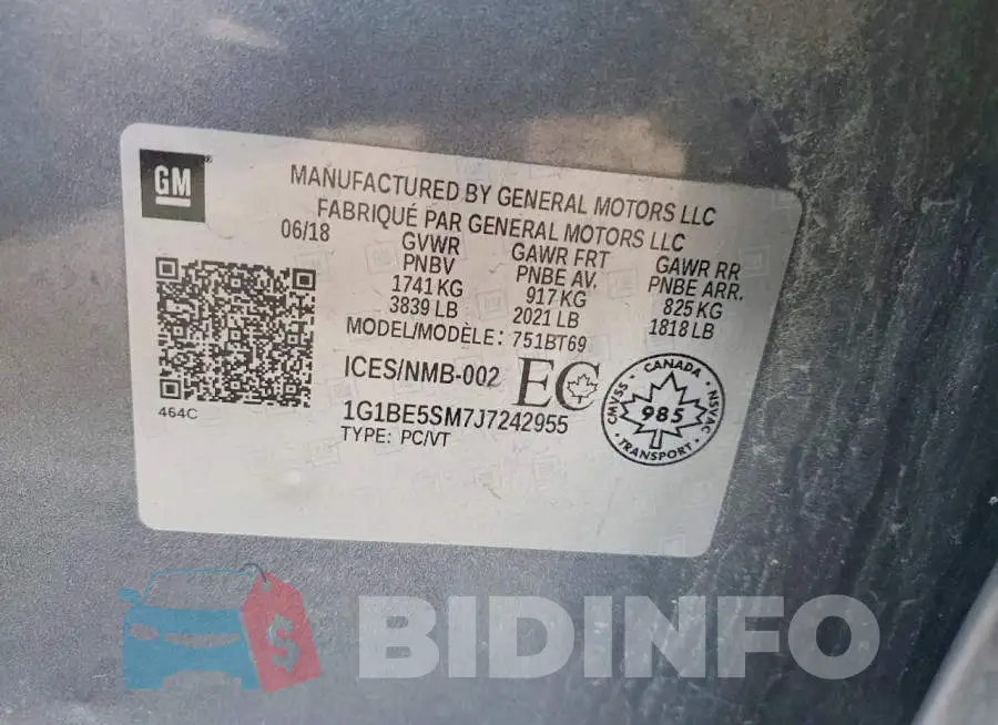 1G1BE5SM7J7242955 Photo# 12