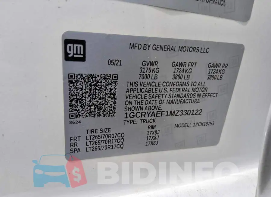 1GCRYAEF1MZ330122 Photo# 12