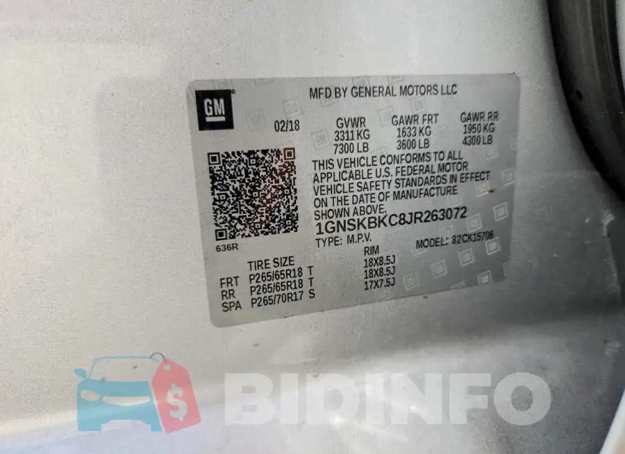 1GNSKBKC8JR263072 Photo# 13