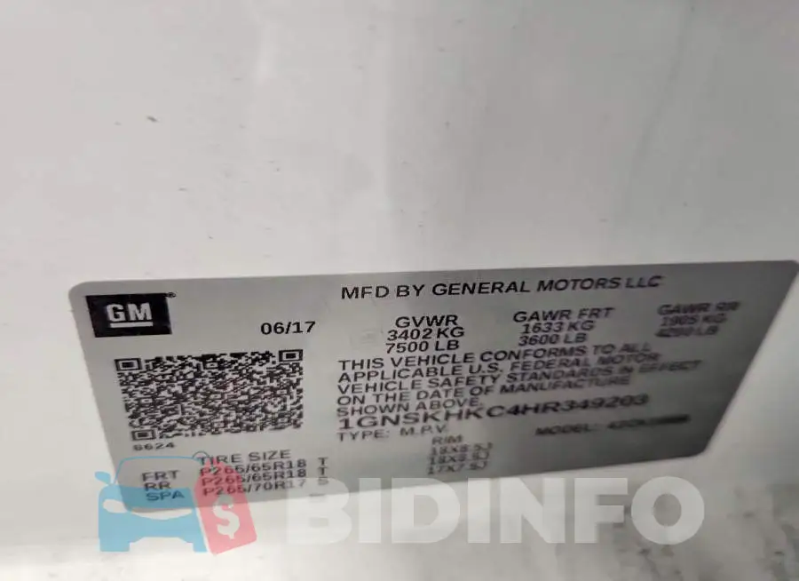 1GNSKHKC4HR349203 Photo# 13