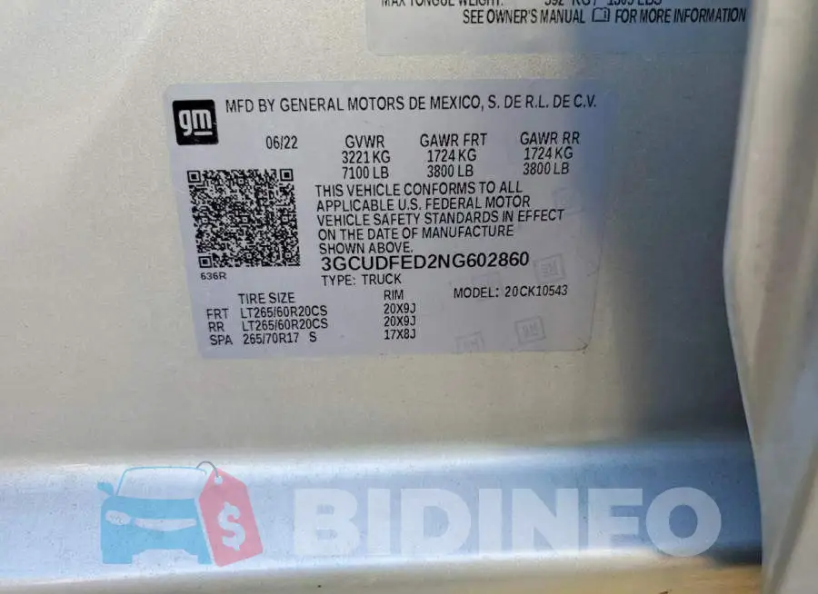 3GCUDFED2NG602860 Photo# 13