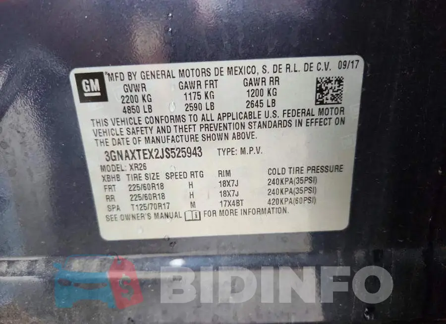 3GNAXTEX2JS525943 Photo# 13