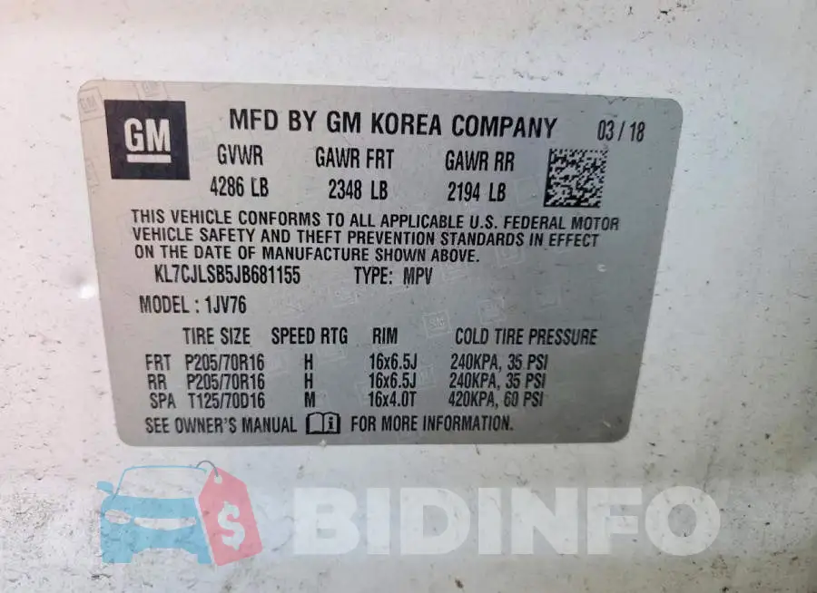 KL7CJLSB5JB681155 Photo# 13
