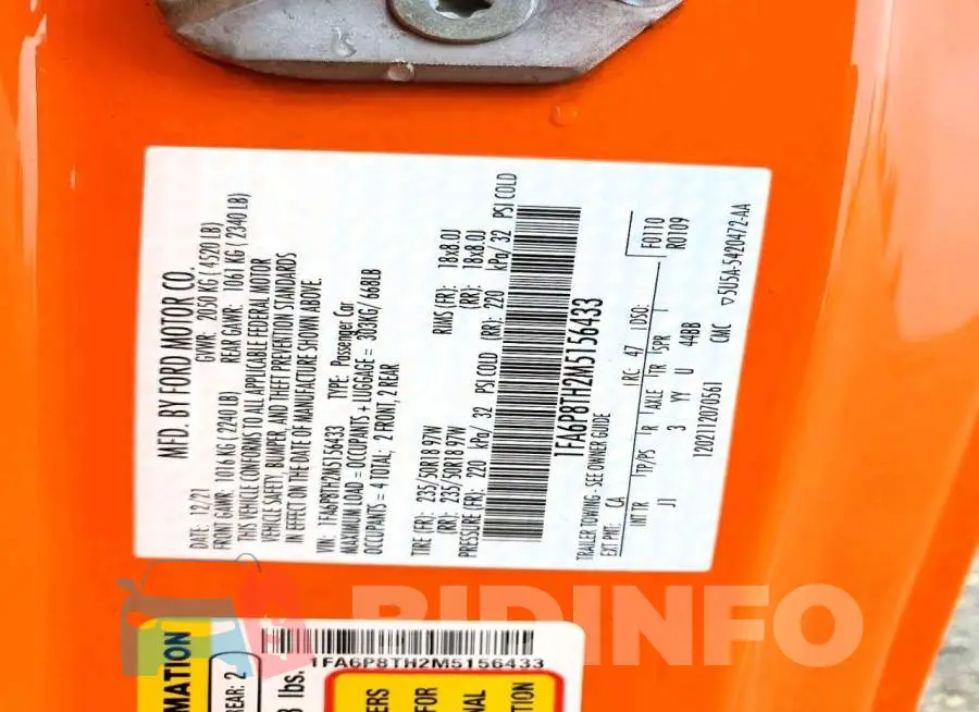 1FA6P8TH2M5156433 Photo# 12