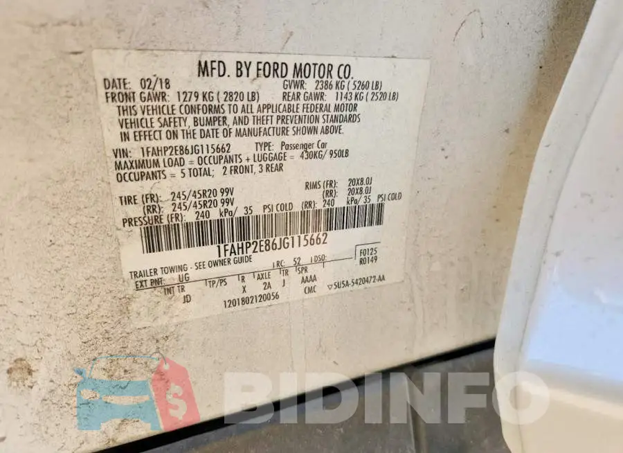 1FAHP2E86JG115662 Photo# 13