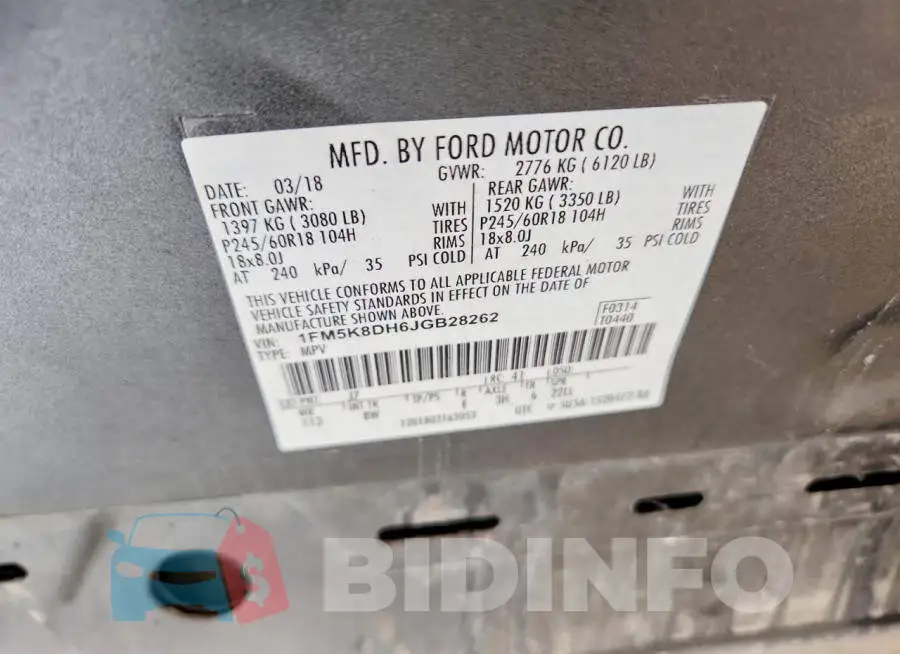 1FM5K8DH6JGB28262 Photo# 13