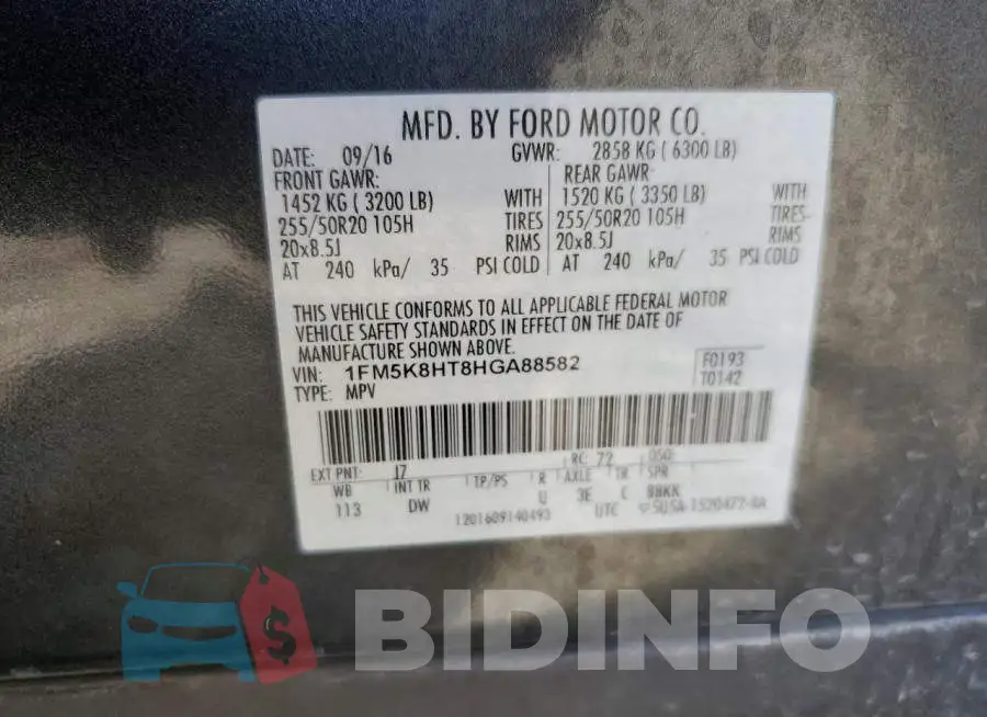 1FM5K8HT8HGA88582 Photo# 13