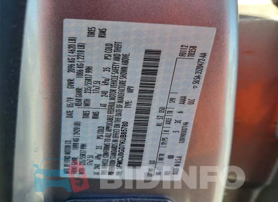 1FMCU0GD7KUB85780 Photo# 14