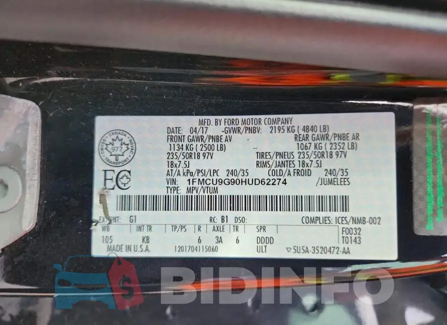 1FMCU9G90HUD62274 Photo# 14
