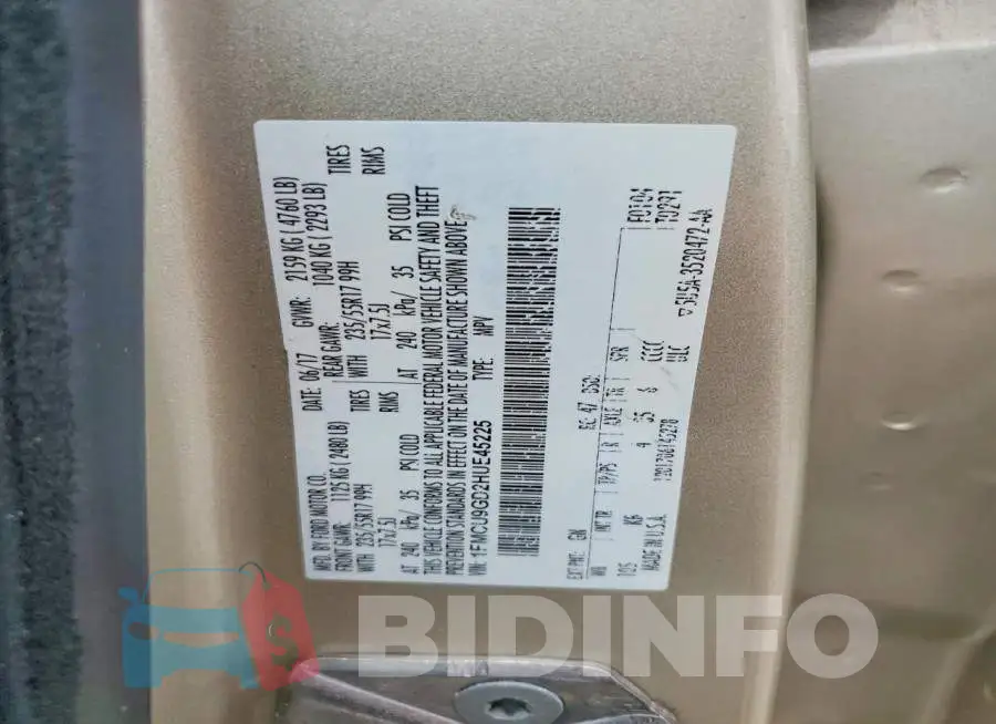 1FMCU9GD2HUE45225 Photo# 13
