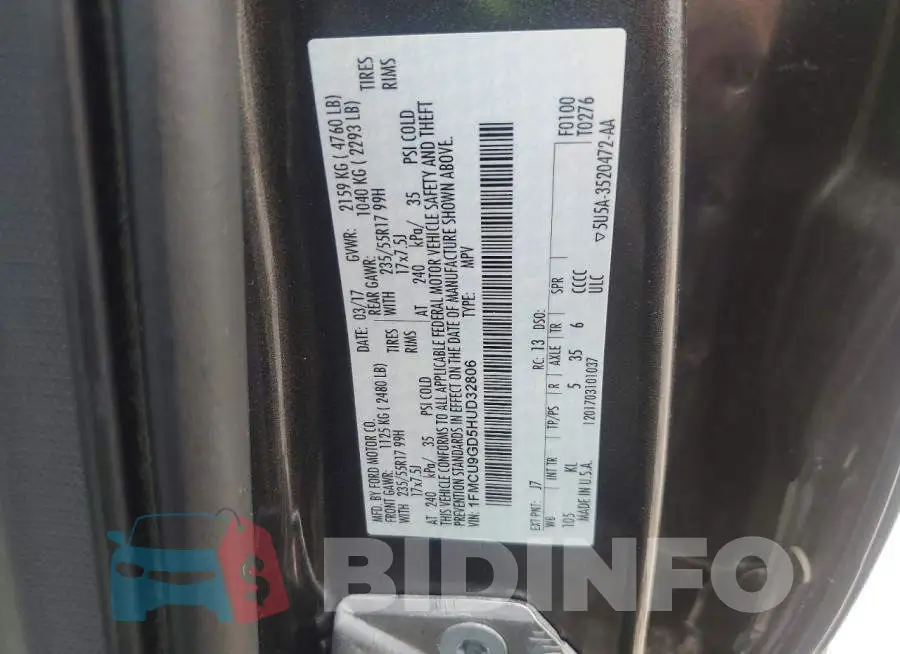 1FMCU9GD5HUD32806 Photo# 13