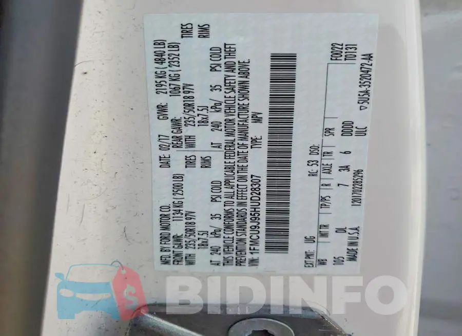 1FMCU9J95HUD28307 Photo# 13