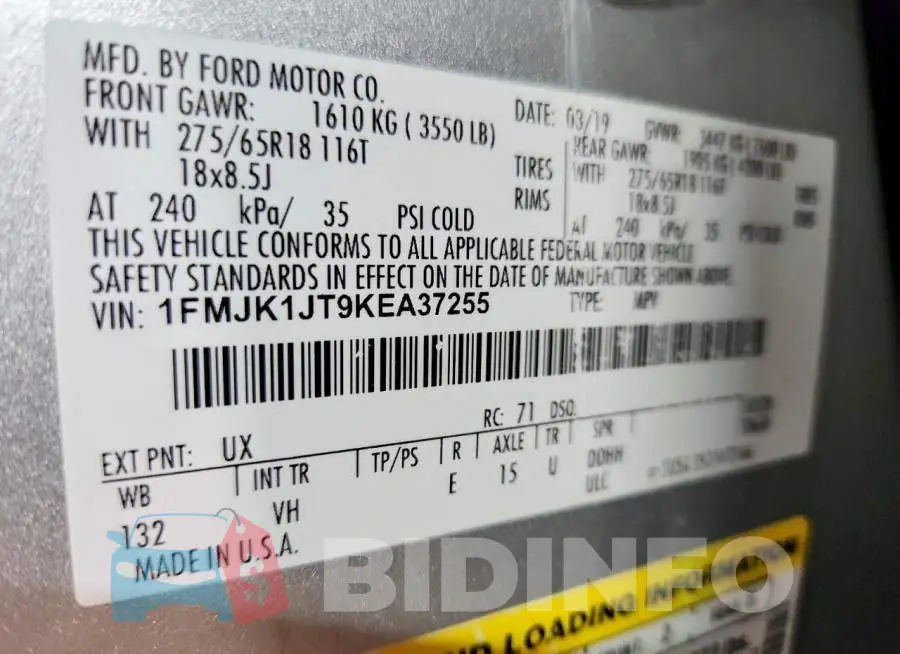 1FMJK1JT9KEA37255 Photo# 13