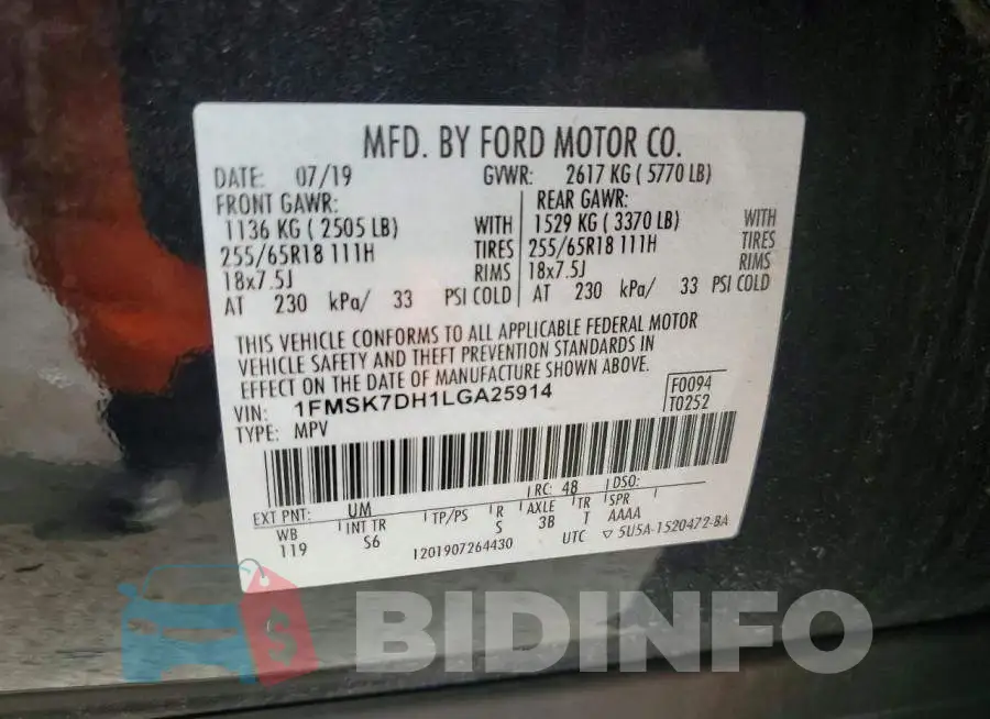 1FMSK7DH1LGA25914 Photo# 13