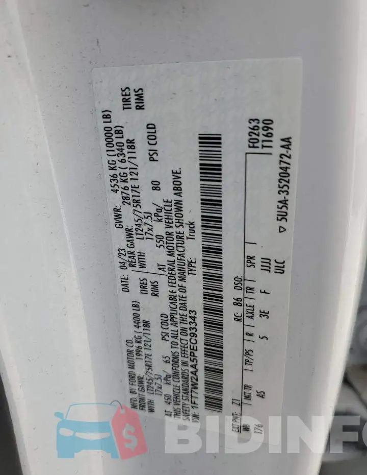 1FT7W2AA5PEC93343 Photo# 12