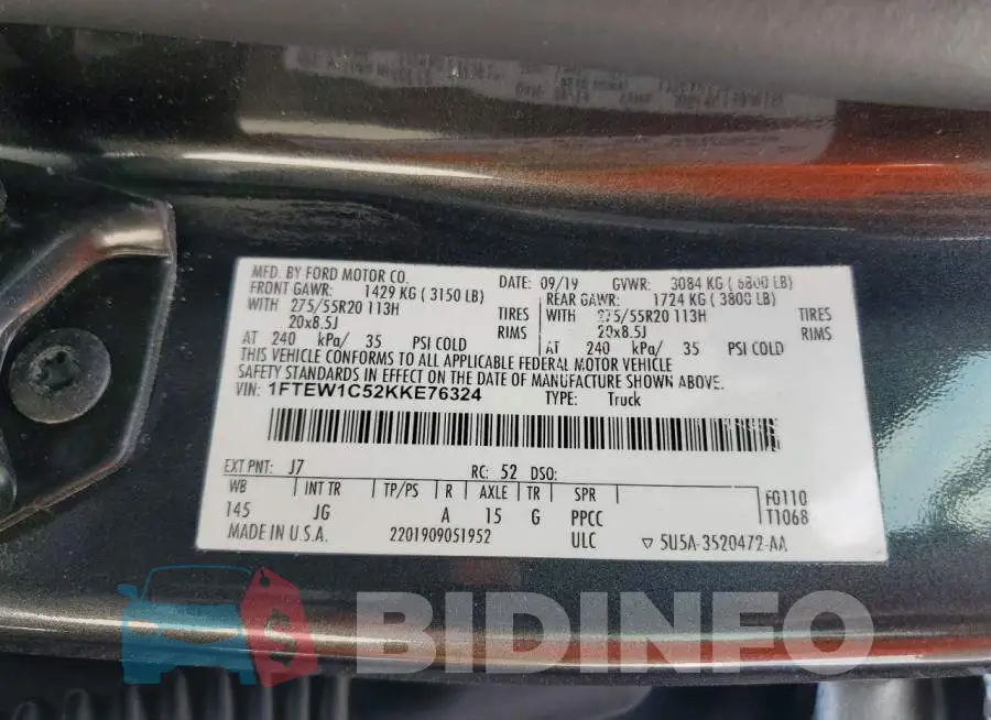 1FTEW1C52KKE76324 Photo# 13