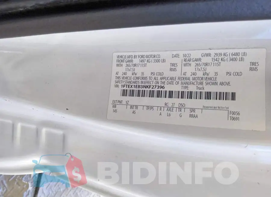 1FTEX1EB3NKF27396 Photo# 12