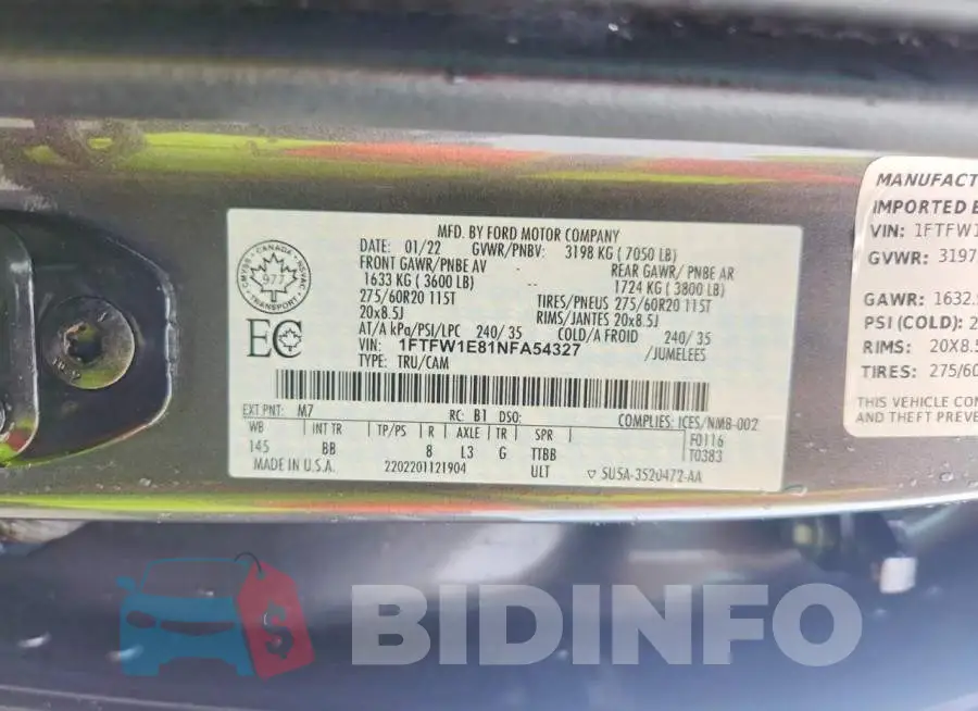 1FTFW1E81NFA54327 Photo# 13