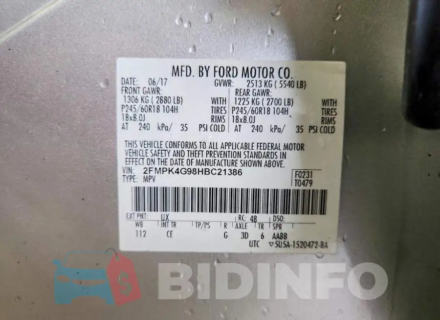 2FMPK4G98HBC21386 Photo# 13
