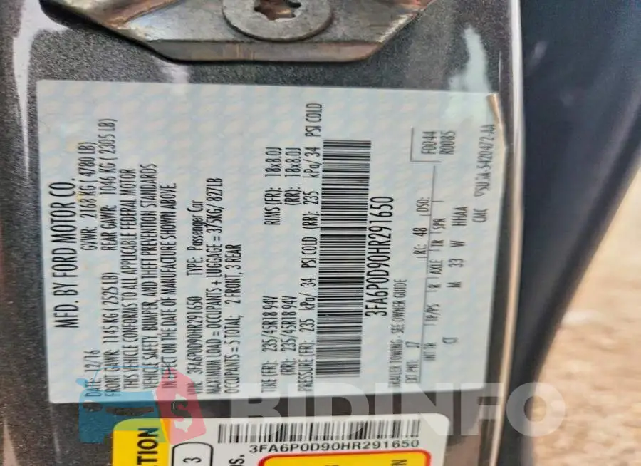3FA6P0D90HR291650 Photo# 13