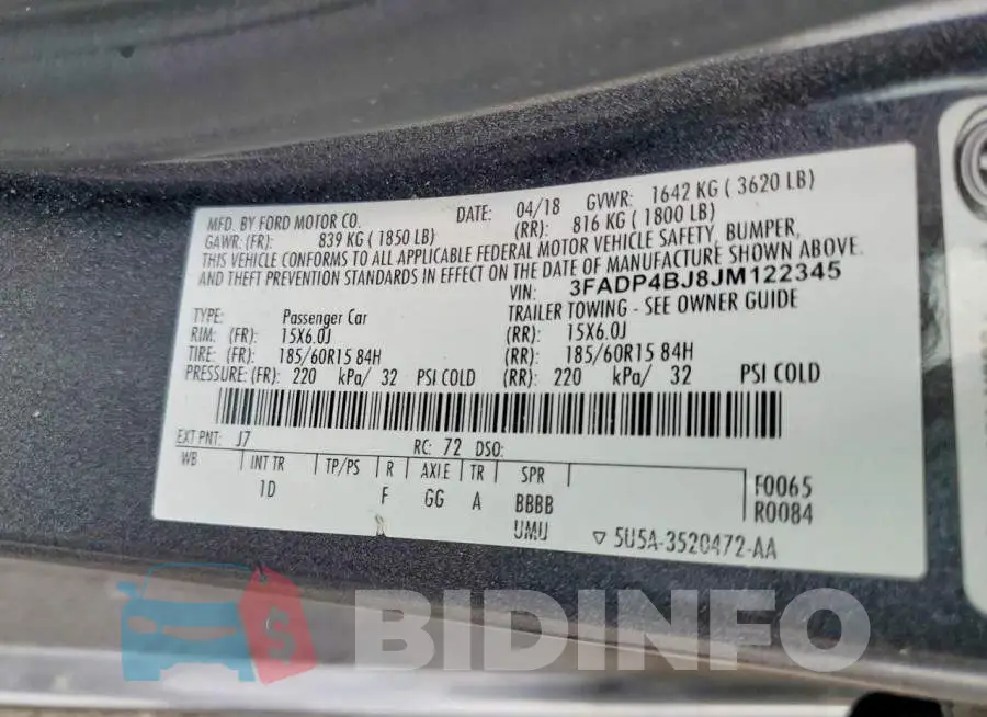 3FADP4BJ8JM122345 Photo# 13