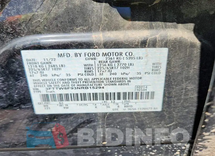 3FTTW8F93NRB15294 Photo# 12