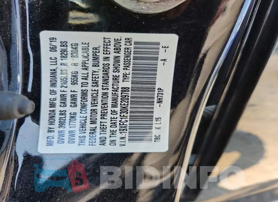 19XFC1F30KE209788 Photo# 12