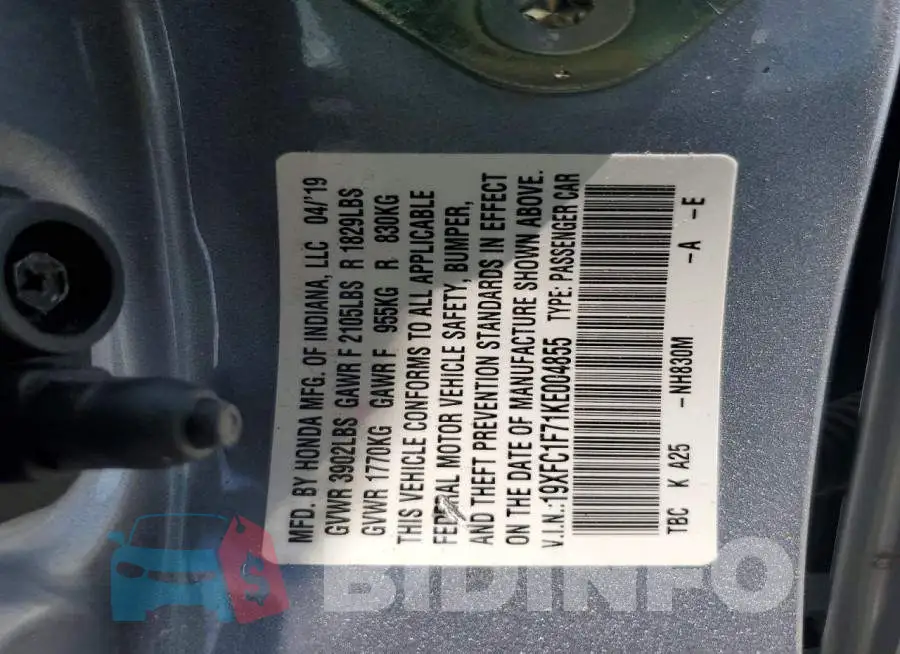 19XFC1F71KE004855 Photo# 13