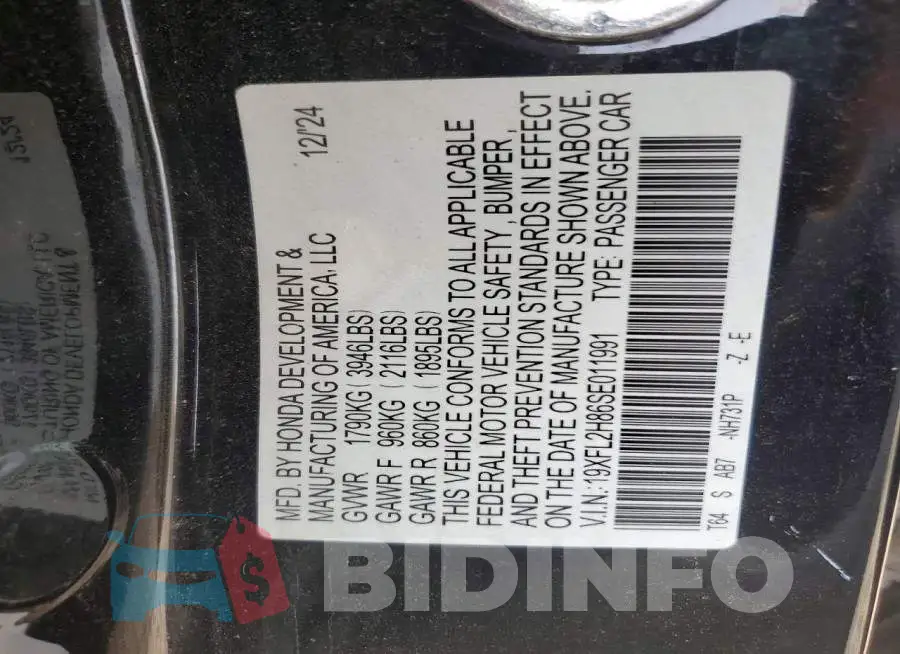 19XFL2H86SE011991 Photo# 12