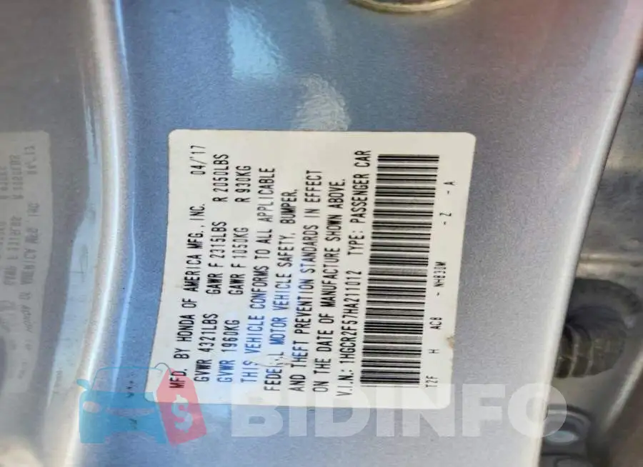 1HGCR2F57HA211012 Photo# 12