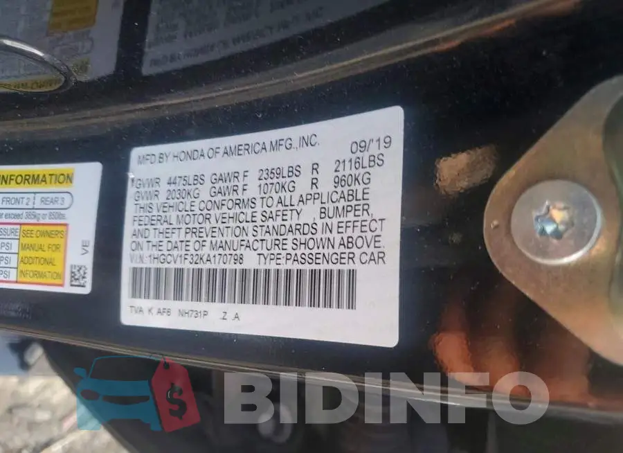 1HGCV1F32KA170798 Photo# 12